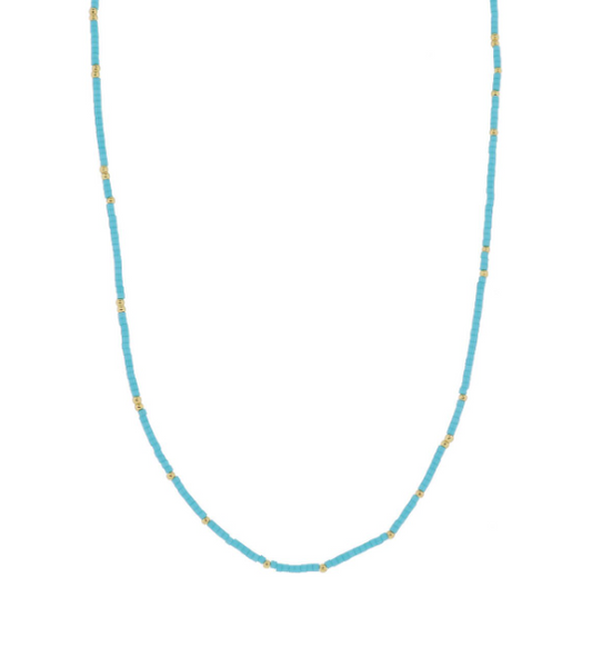 Turquoise Color Wheel 18k Plated Bead Necklace