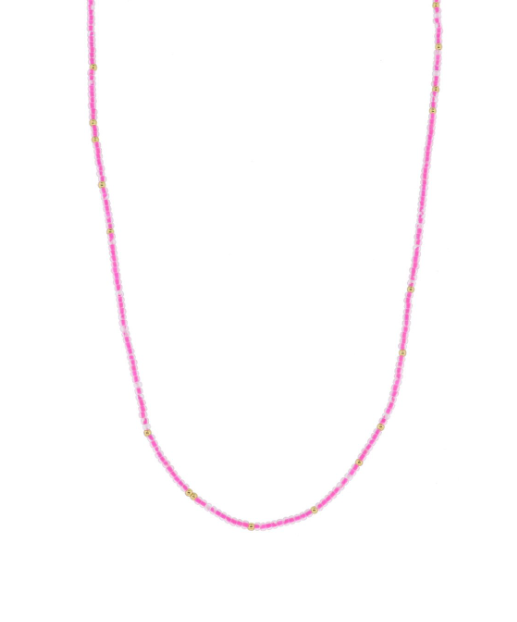 Hot Pink Color Wheel 18k Plated Bead Necklace