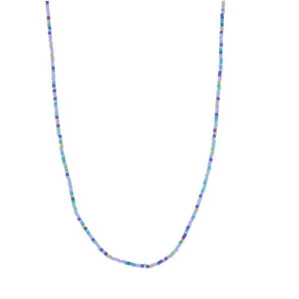 Muti Blue Color Wheel 18k Plated Bead Necklace