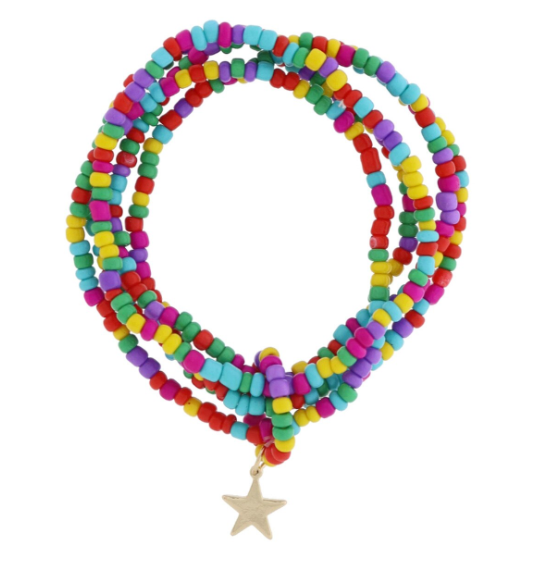 Multi Color Beaded Bracelet Set w/Star Charm