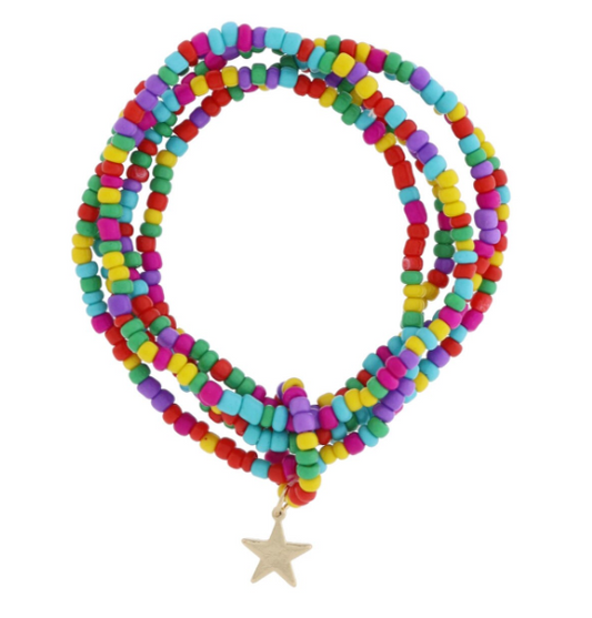 Multi Color Beaded Bracelet Set w/Star Charm