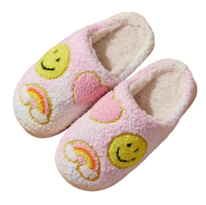 Pastel Rainbow Smiley Face Slippers