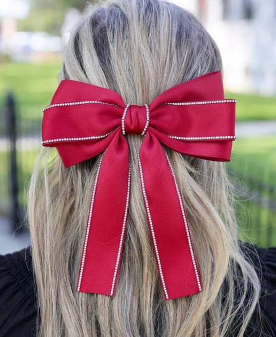 Burgundy Winifred CZ Lined Hair Bow