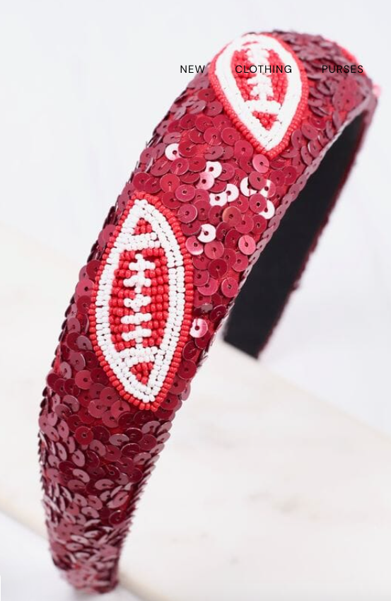 Burgundy Punt Football Sequin Headband