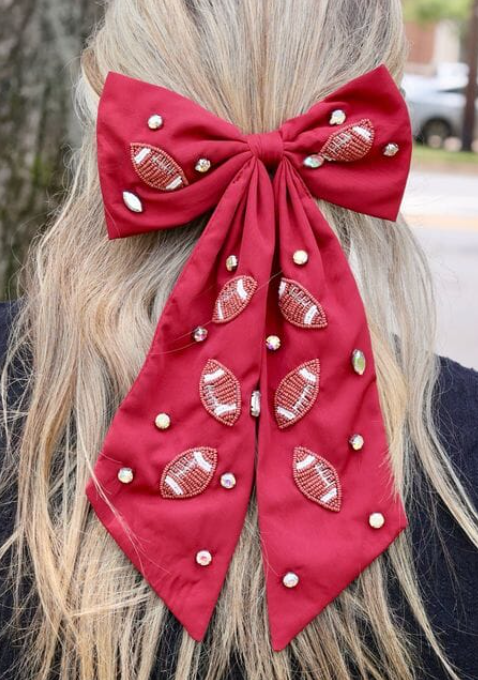 Burgundy Hudson Beaded Football Bow