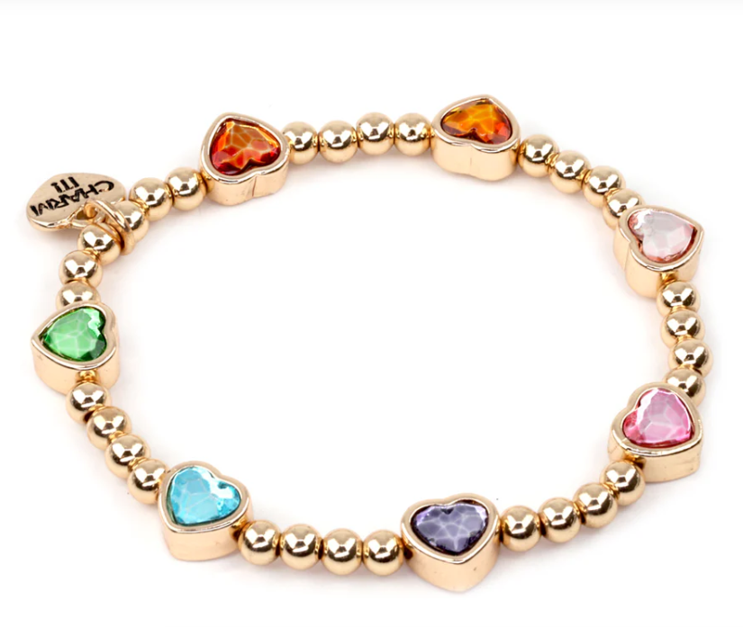 Gold Sparkle Heart Stretch Bracelet