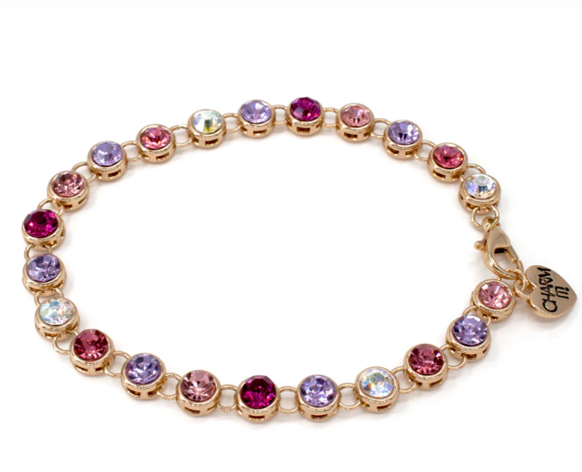 Gold Pink Multi Rhinestone Bracelet