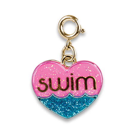 Gold Glitter Swim Heart Charm