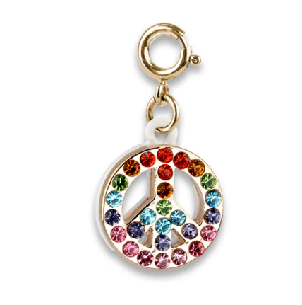 Gold Rainbow Sparkle Peace Sign Charm