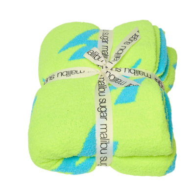 Lightning Bolt Plush Blanket | Green/Lt Blue