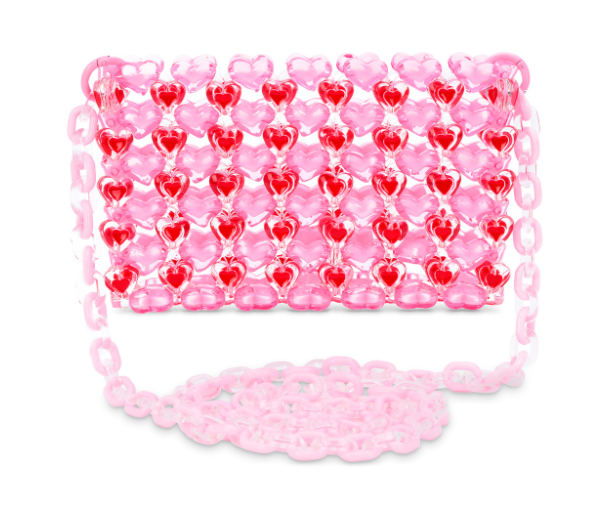 Pink Hearts Beaded Crossbody Bag