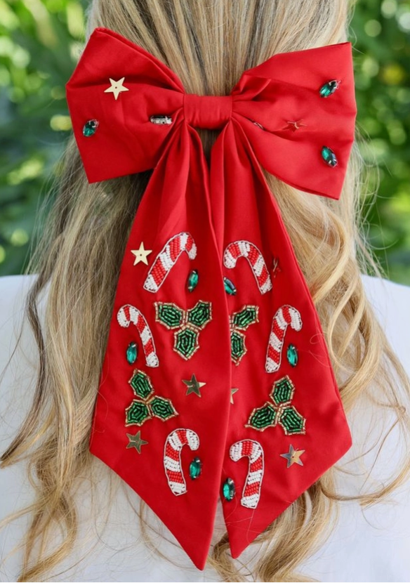 Red Candy Cane Hair Bow