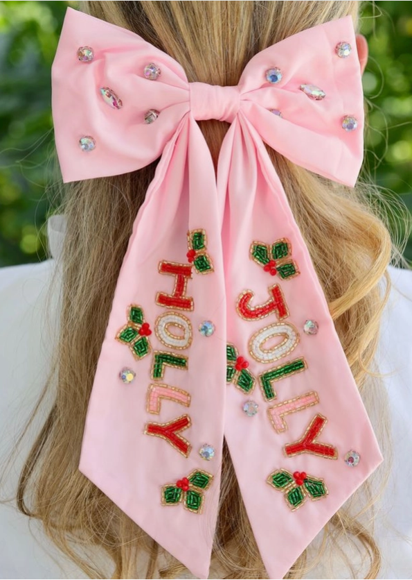 Pink Holly Jolly Hair Bow