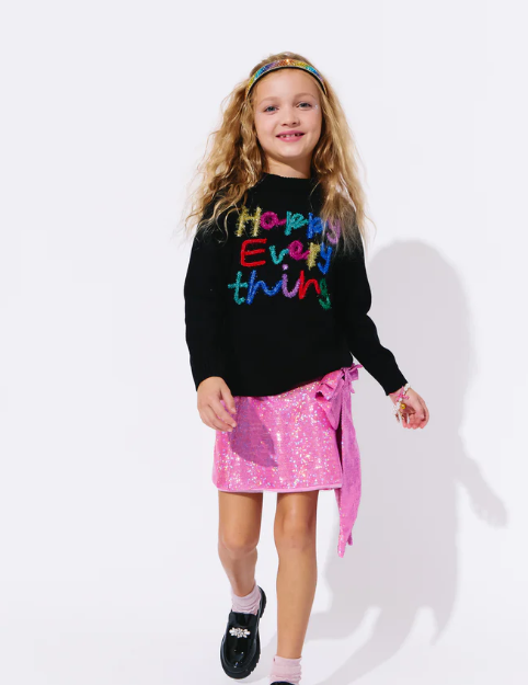 Black Happy Everything Tinsel Sweater