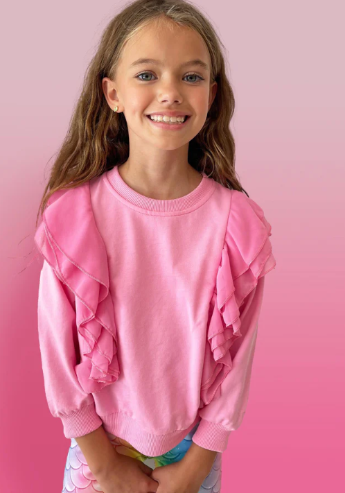 Pink Ruffle Sleeve Sweatshirt