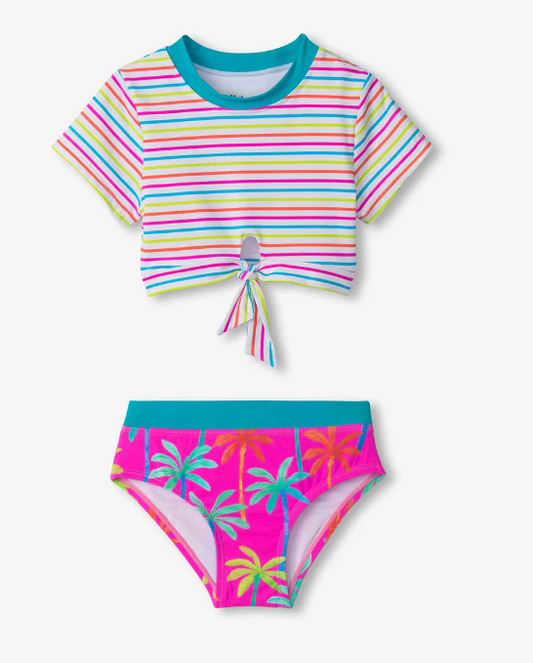 Painted Palms Short Sleeve Tankini Set