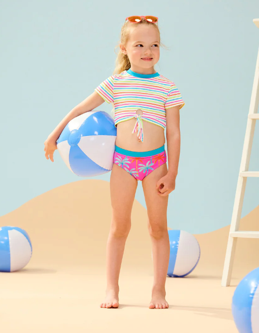 Painted Palms Short Sleeve Tankini Set