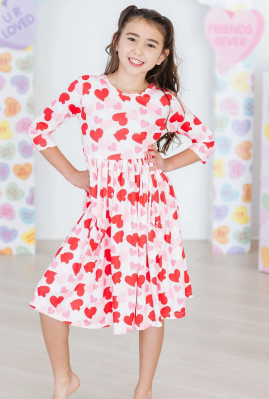 Be Mine 3/4 Sleeve Pocket Twirl Dress