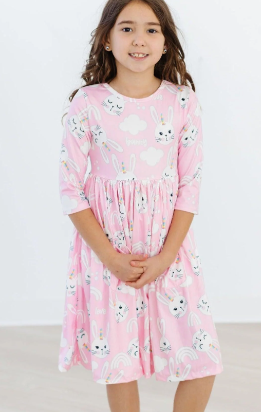 Bunny Love 3/4 Sleeve Pocket Twirl Dress