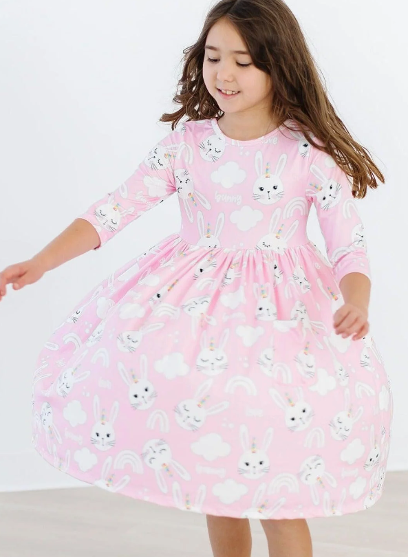 Bunny Love 3/4 Sleeve Pocket Twirl Dress