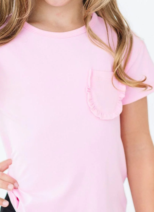 Bubblegum Pink Ruffle Pocket Tee