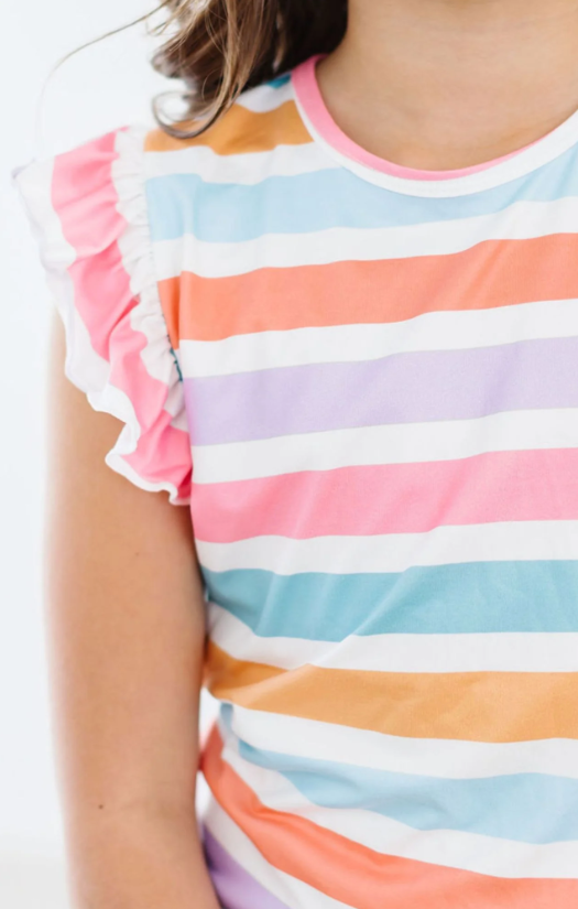 Spring Stripes Short Sleeve Ruffle Tee