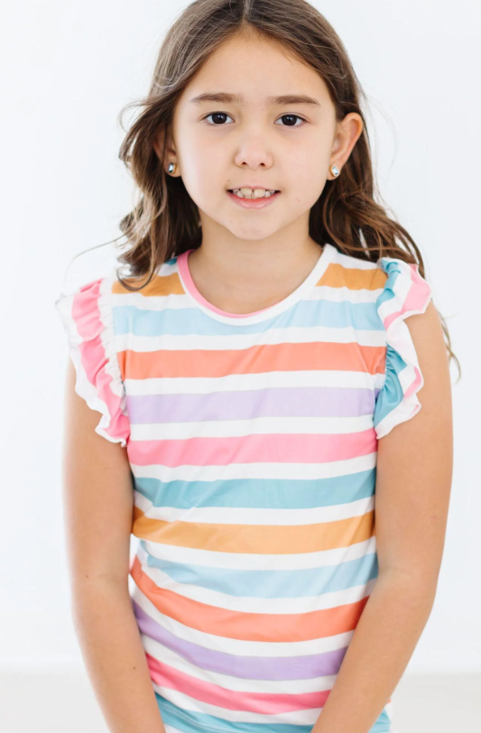 Spring Stripes Short Sleeve Ruffle Tee