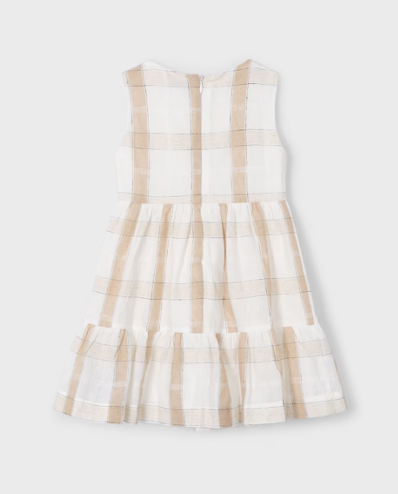 Beige Plaid Linen Dress | 3922