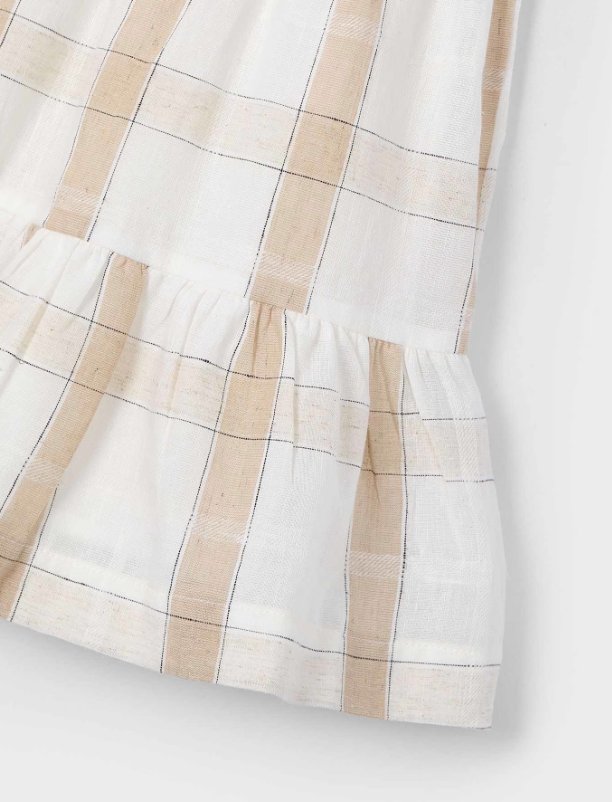 Beige Plaid Linen Dress | 3922