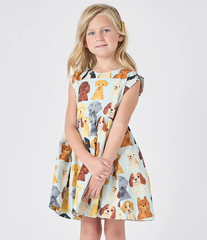 Blue Watercolor Dogs Adaline Dress