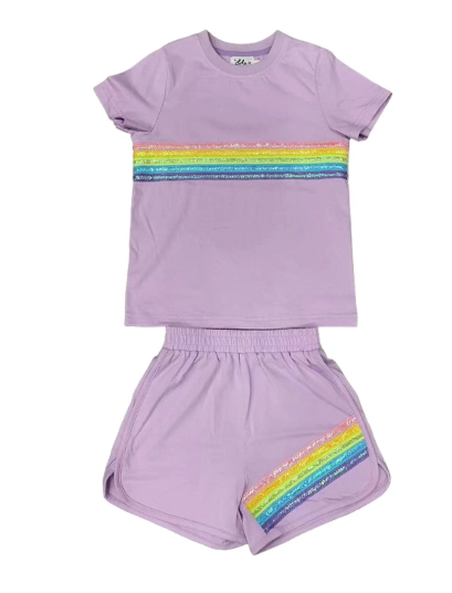 Rainbow Sequin Short Set | Purple