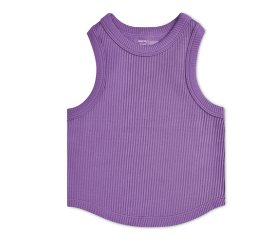 Vivid Violet Cropped Ribbed Racer Back Top