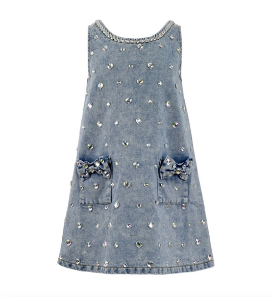 Crystal Heart Denim Bow Dress