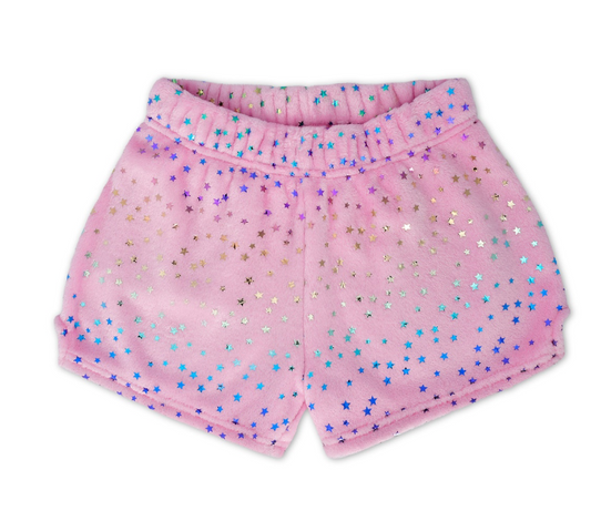 Pink Foil Stars Plush Shorts