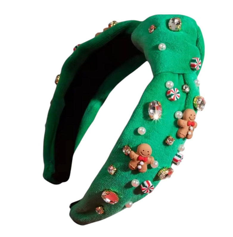 Green Gingerbread & Pearl Headband