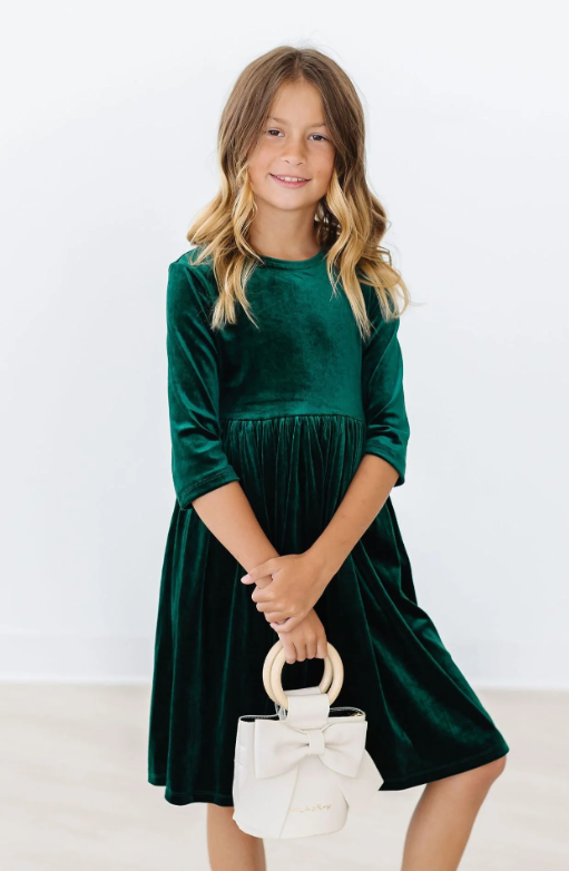 Hunter Green Velvet Twirl Dress