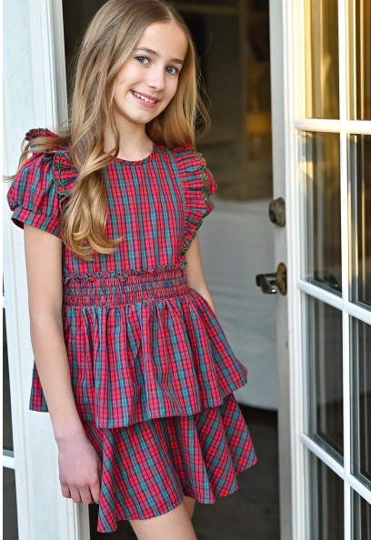 Tiered Plaid Dress | Red Christmas BE