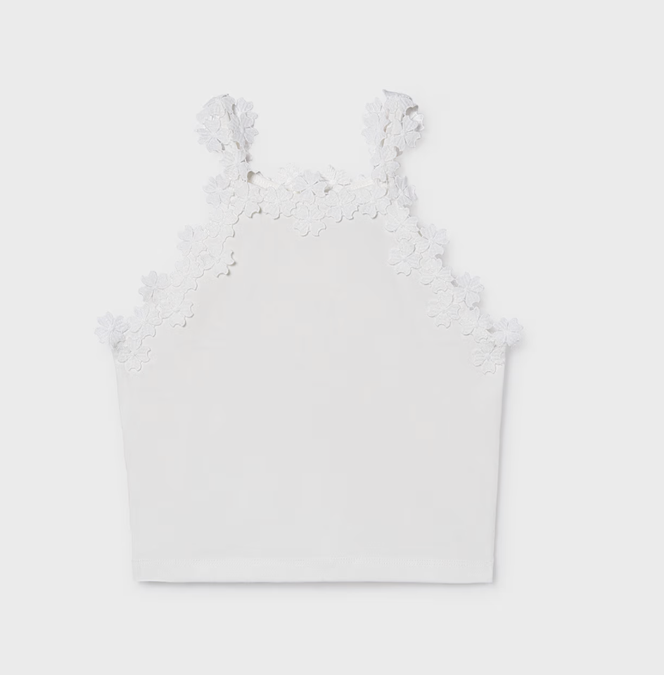 Flower Lace Trim Tank Top | White | 6015