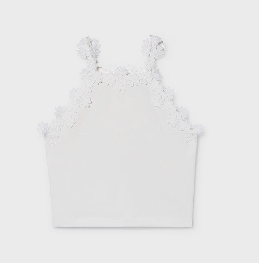 Flower Lace Trim Tank Top | White | 6015
