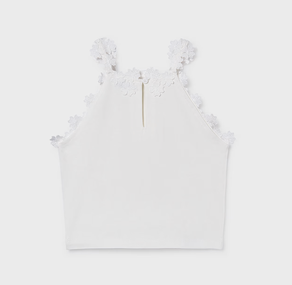 Flower Lace Trim Tank Top | White | 6015
