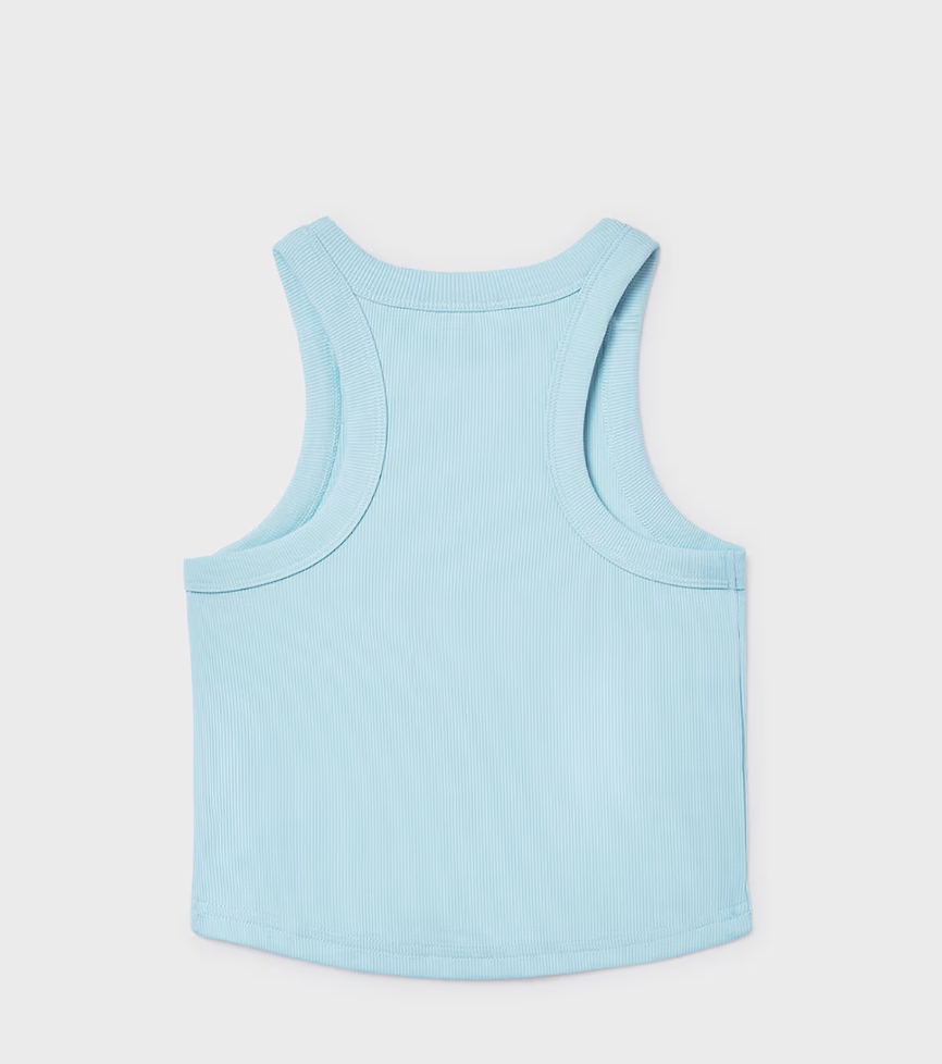 Ribbed Embellished Tank Top | Sky Blue | 6013