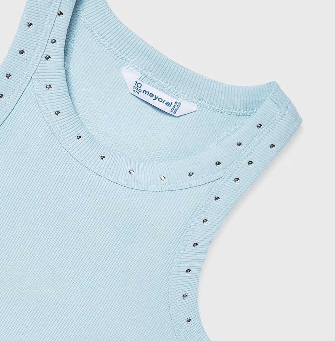 Ribbed Embellished Tank Top | Sky Blue | 6013