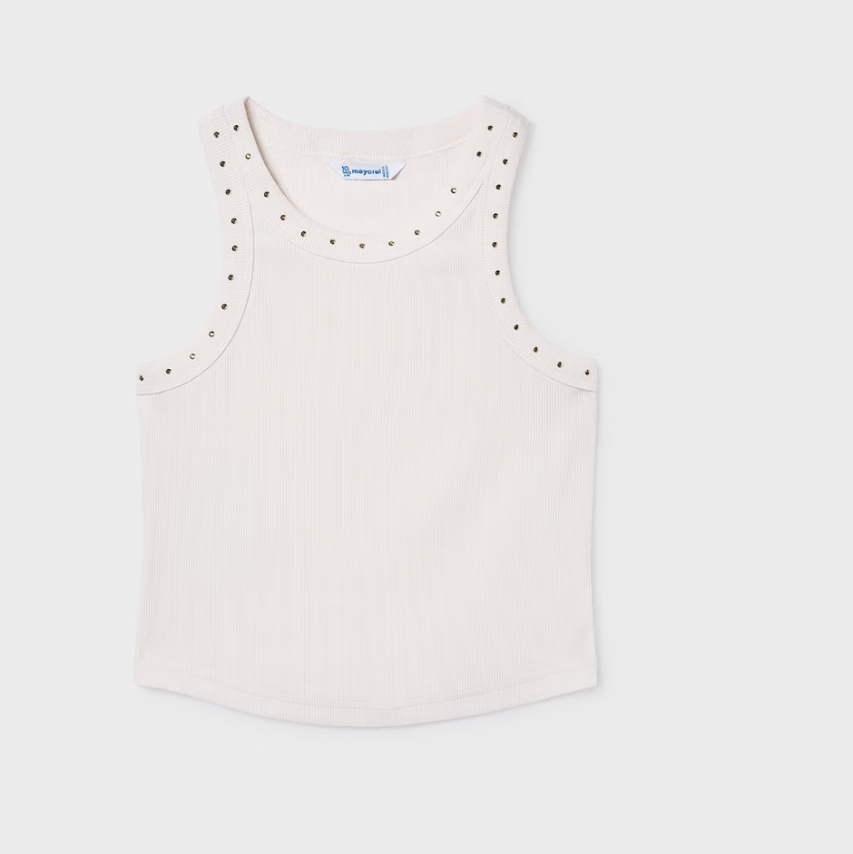 Ribbed Embellished Tank Top | Bone | 6013