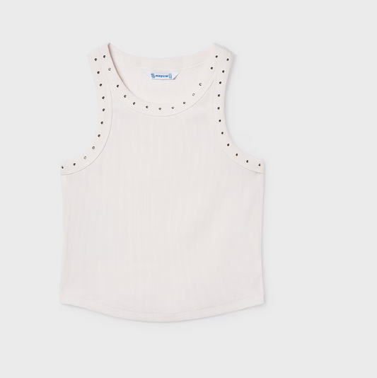Ribbed Embellished Tank Top | Bone | 6013