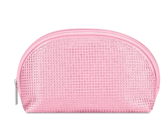 Pink Rhinestone Oval Cosmetic Bag