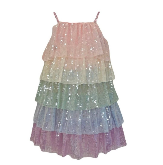 Rainbow Sequin Tiered Dress