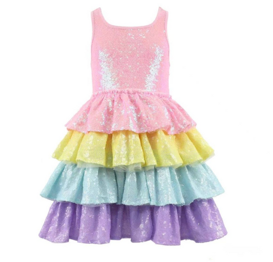 Rainbow Sequin Tiered Dream Dress