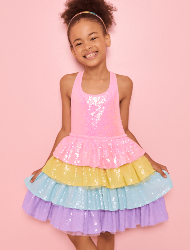Rainbow Sequin Tiered Dream Dress – belle: a shop for girls Rainbow Sequin Tiered Dream Dress – belle: a shop for girls