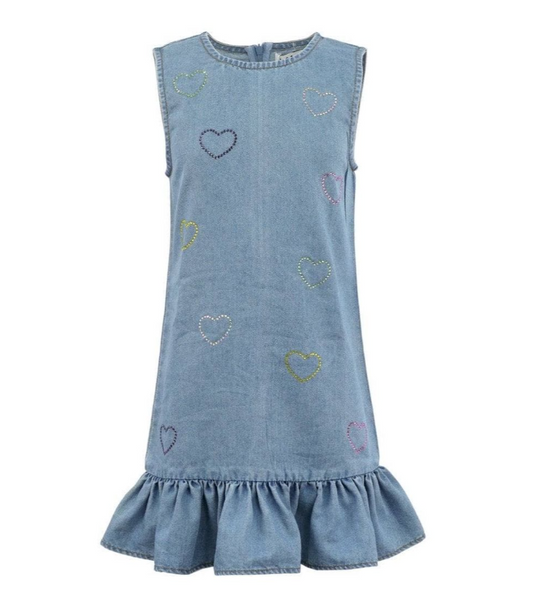 Crystal Rainbow Heart Denim Dress