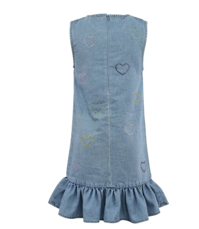 Crystal Rainbow Heart Denim Dress